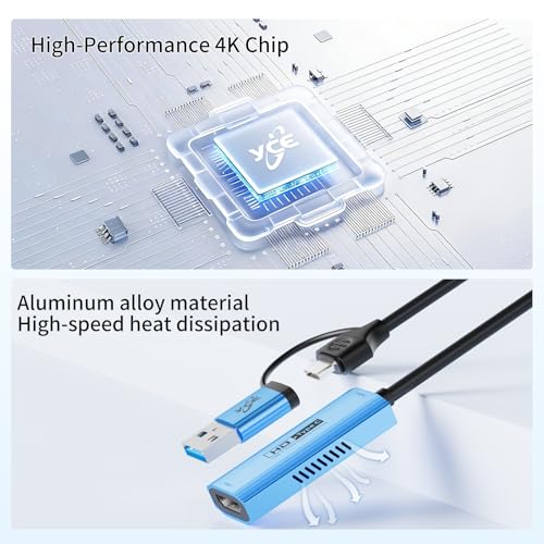 Video Capture Card with 100W PD Fast Charging, 4K 60Hz Input to 1080P 60FPS, HDMI to USB C/A, Best for Switch2/1 Steam Deck PS5 iPad & Quest 3, Pro OBS Streaming