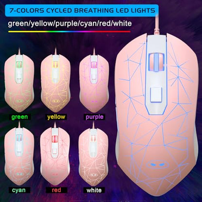 Gaming Keyboard and Mouse Combo, K1 RGB LED Backlit Keyboard with 104 Keys Computer PC Gaming Keyboard for PC/Laptop (Pink) - color: K1 pink