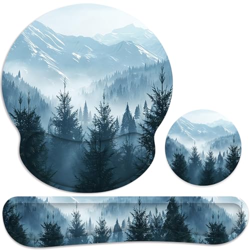 Ergonomic Mouse Pad with Wrist Rest and Keyboard Wrist Rest, Mousepad and Wrist Rest for Computer Keyboard, Pain Relief, Non-Slip Rubber Base, Mouse Pad with Wrist Support for Gaming, Cloud Forest - color: Cloud Forest