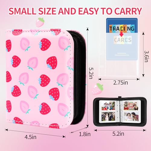 Small 1 Pocket Card Binder for Cards,Mini Trading Card Binder Holder Fits 80 Cards with 40 Removable Sleeves,Card Collection Binder Album Book Case for TCG,MTG,Sports Games (Strawberry Peach) - color: Strawberry Peach