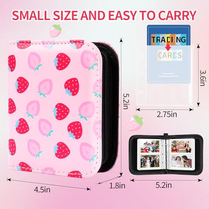Small 1 Pocket Card Binder for Cards,Mini Trading Card Binder Holder Fits 80 Cards with 40 Removable Sleeves,Card Collection Binder Album Book Case for TCG,MTG,Sports Games (Strawberry Peach) - color: Strawberry Peach