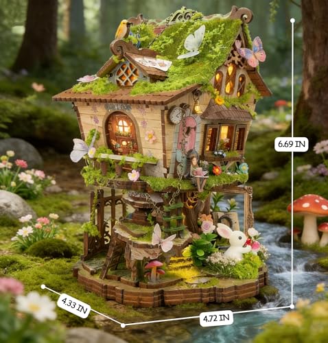 RHZN Miniature House Kit 3D Wooden Puzzles for Adults Book Nook Tree House - style: Tree House
