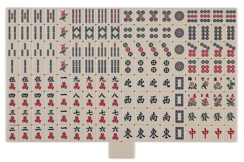 Traditional Chinese Mahjong Set 144 Melamine 34mm Tiles No Arabic Numerals | Standard 34mm ivory melamine tiles include 144 game tiles plus 2 spares and travel case for complete Mahjong Majiang game set - color: Ivory