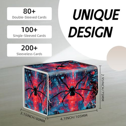 Trading Card Storage Box, Holds 100+ for MTG Cards, Premium PU Leather with Magnetic Closure, Giant Spider In Neon City Durable Deck Box for Magic the Gathering, Trading Card Games - color: Giant Spider In Neon City