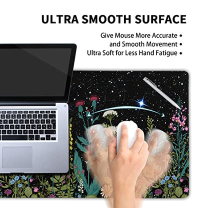 Black Aesthetic Wildflower Large Mouse Pad XXL Space Galaxy Weeds Herb Cute Floral Extended Large Desk Mat Big Desk Pad 90X40 CM Non-Slip Rubber Base Stitched Edge Long Mousepad,35.4 x 15.7 Inch - color: Blackherb, size: 35.4 x 15.7 inches