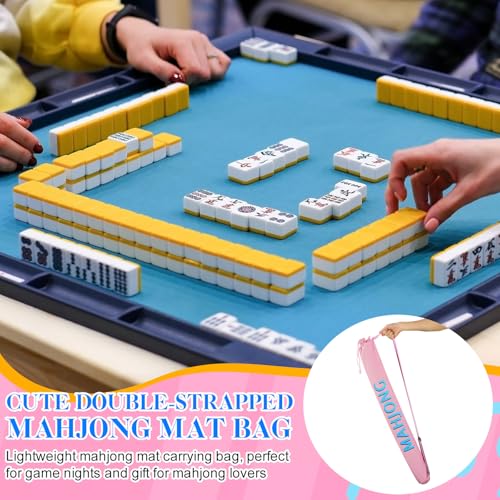 34 Inch Light Pink Canvas Drawstring Mahjong Mat Bag with Shoulder Strap, Mahjong Holder Lightweight Outdoor Carrying Bag for Travel Game Night, Storage Mat Not Include - color: Pink, style: Cute