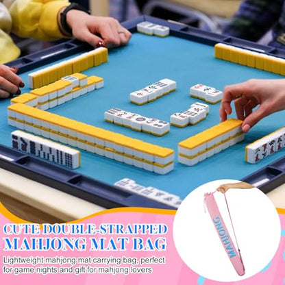 34 Inch Light Pink Canvas Drawstring Mahjong Mat Bag with Shoulder Strap, Mahjong Holder Lightweight Outdoor Carrying Bag for Travel Game Night, Storage Mat Not Include - color: Pink, style: Cute