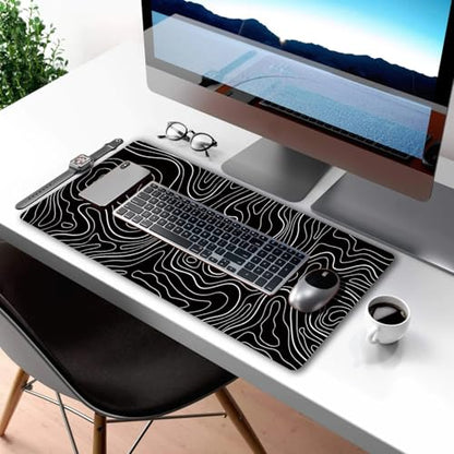 HGWALP Large Gaming TOPO Keyboard Mouse Pad Black Topographic Mouse Pad with Anti-Slip Rubber Base, Extended XXL Long Gaming Mousepad Big Mouse Pads for Desk,31.5 X 11.8 Inch - color: Black Topo