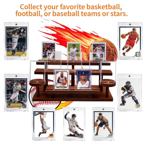 Wooden Trading Card Display Stand Fit 35-100pt Cards Cases, 5-Tier Card Holder for PSA Graded, Sports Cards, Mag Holders, Large Capaticy Wood Stand for Basketball Baseball Magnetic Graded Sleeves Cards Cases