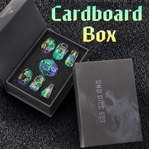FONVGOGO Resin Dice Set, Dungeons and Dragons DND Dice with Box Polyhedral D and D Dice Set 7-Piece Role Playing Game RPG（Green and Gold） - color: S Green and Gold