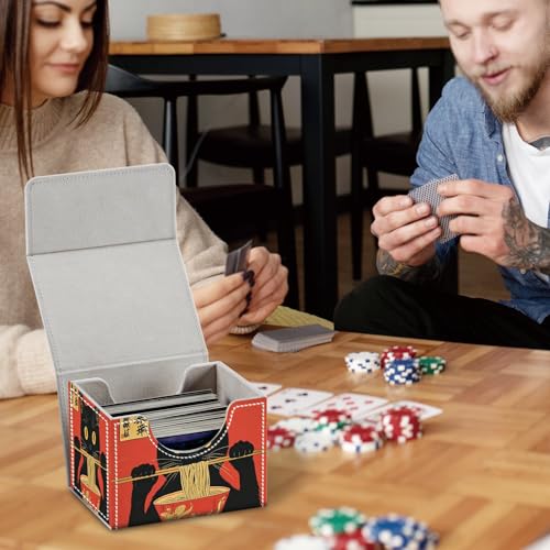 Commander Deck Box for Trading Cards - Fits 100+ Double Sleeved Cards, PU Leather MTG TCG Storage Case with Strong Magnetic Closure, Cat Eating Ramen - color: Cat Eating Ramen
