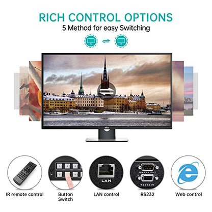 MT-VIKI 4K HDMI Matrix Switch 4x4 with Audio Extraction +Web GUI+ Remote, Rack Mount Switcher & Splitter, 4K@30Hz, EDID, RS232, LAN Port, APP for Conference Room, Church (4 in 4 Out) - size: 4X4 4K30Hz