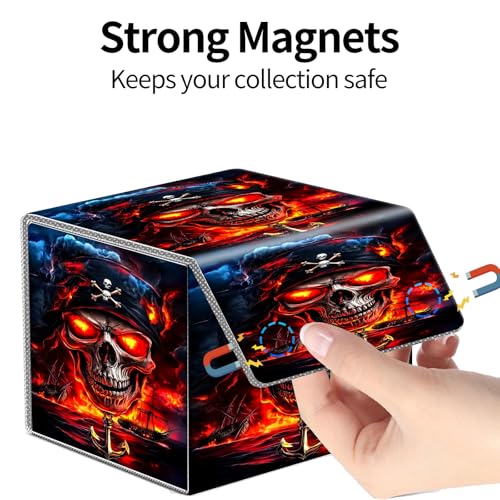 PU Leather Deck Box for MTG Commander Cards, Fits 100+ Double Sleeved Cards, Secure Magnetic Trading Card Storage Case for TCG CCG,Flaming Skeleton Captain - color: Flaming Skeleton Captain