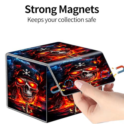 PU Leather Deck Box for MTG Commander Cards, Fits 100+ Double Sleeved Cards, Secure Magnetic Trading Card Storage Case for TCG CCG,Flaming Skeleton Captain - color: Flaming Skeleton Captain
