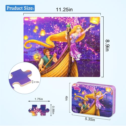 Puzzles for Kids Ages 4-8,Kids Puzzle in a Metal Box,Long Hairs Princess Small Puzzles,Children Boys Girls Learning Educational Puzzle Packed in Tin Box,100 Pieces - color: Long Hairs100