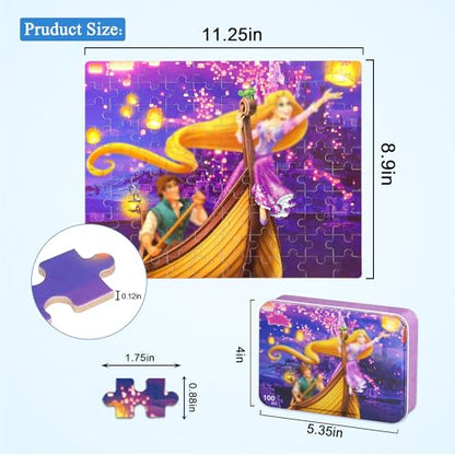 Puzzles for Kids Ages 4-8,Kids Puzzle in a Metal Box,Long Hairs Princess Small Puzzles,Children Boys Girls Learning Educational Puzzle Packed in Tin Box,100 Pieces - color: Long Hairs100