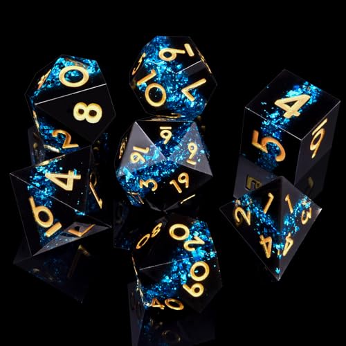 DND Dice Set, 7 Pcs Sharp Edge D&D Dice Polyhedral Resin Dice for Dungeons and Dragons RPG MTG Role Playing Table Games - color: Blue-1