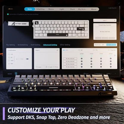 ATTACK SHARK X68 HE RT Mechanical Gaming Keyboard 60% Wired TKL-Moonlight | Adjustable Actuation,Hall Effect Magnetic Switch,8KHz Polling Rate,RGB Backlit,Top Mount,Side Printed Keycap for PC Mac Gamer - color: Moonlight, size: Keyboard