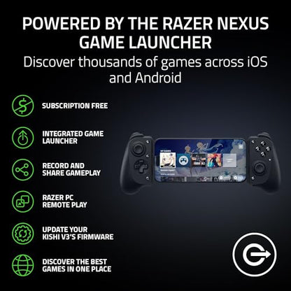 Razer Kishi V3 Gaming Controller for iPhone 15, 16, 17 Series & Android: Full Sized TMR Thumbsticks - Dual Back Buttons - Fits Most Phone Cases - PC Remote Play - USB-C Gamepad Connection - Black - color: Black