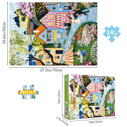 Puzzles for Adults 1000 Pieces,Village Stroll Jigsaw Puzzle with 1:1 HD Poster, Perfect Interlocking No Dust, Stress Relief Ideal Gift for Family Games - color: Village Stroll