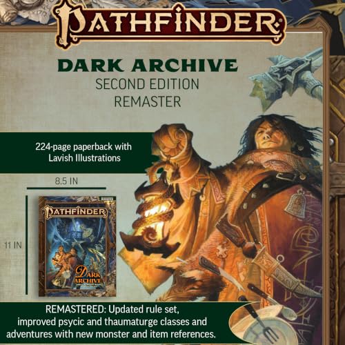 Pathfinder Dark Archive Remastered 224-Page Hardcover Rulebook with Psychic and Thaumaturge Classes for Second Edition Roleplaying Game