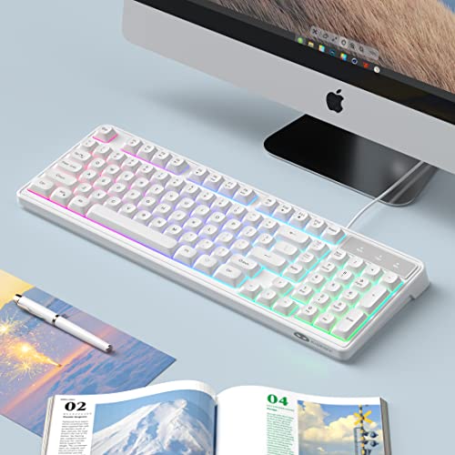 Camiysn Wire Gaming Keyboard, 7 Colorful Rainbow Backlight Classic Gaming Keyboard (White) - color: White