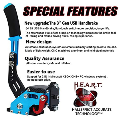 Obokidly 14Bit USB Handbrake SIM for Xbox ONE Racing Games Compatible with Logitech G920 Not for G923 FANATECOSW Dirt Rally Without Clamp (Blue) - color: Blue