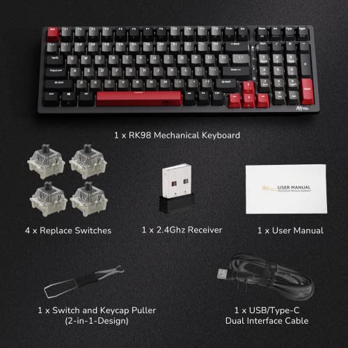 RK ROYAL KLUDGE RK98 Gaming Keyboard, Wireless Mechanical Keyboard 100 Keys Tri-Mode BT5.1/2.4G/USB-C Full Size Hot Swappable Custom Keyboard with Numpad RGB Backlit, Massive Battery, Silver Switch - color: Black, size: Hot Swap Sliver Speed Switch