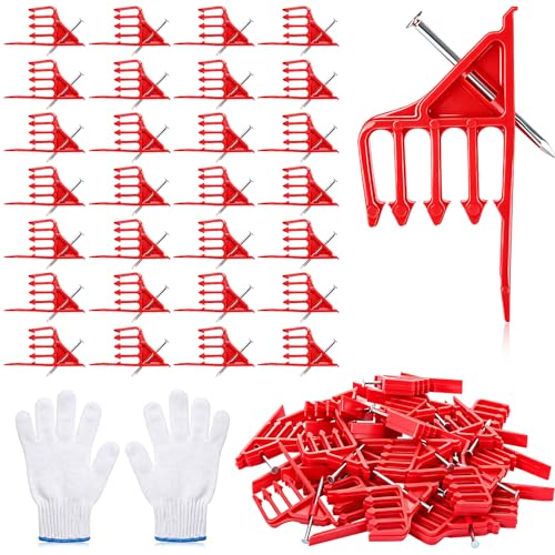 Junkin 200 Pcs Cable Stackers with Nails Cable Staples Clips Bulk with 2XL Cotton Work Gloves for Wire Organization Insulated Cord Staples Multi Wire Clips for Home Office Electrical Work(Red) - color: Red