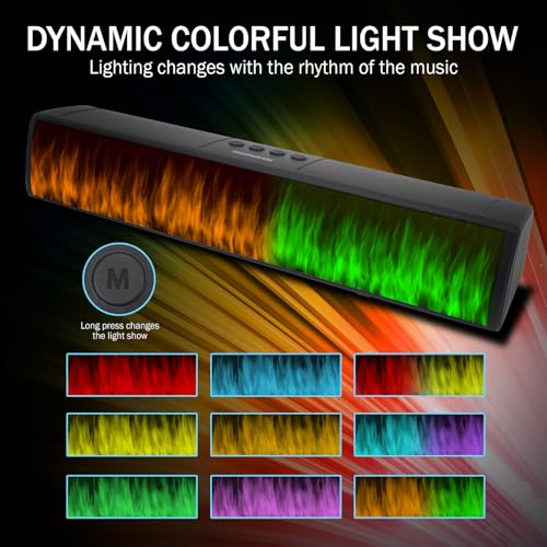 Magnavox MMA4020 Portable Speaker Soundbar with Bluetooth 5.0, Patented Vibrant LED Light Display, True 16 Watts RMS Sound, USB, TFT Playback, Great for Gaming, Stereo (Medium)