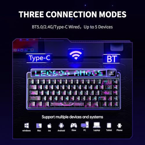 x Aula AMG65 Mechanical Gaming Keyboard with Dual Screen, 65% Wireless Small Custom Keyboard RGB, Bluetooth/2.4G/Wired, Rapid Trigger, Hot Swappable for Windows Laptop PC Mac - Purple - color: Purple