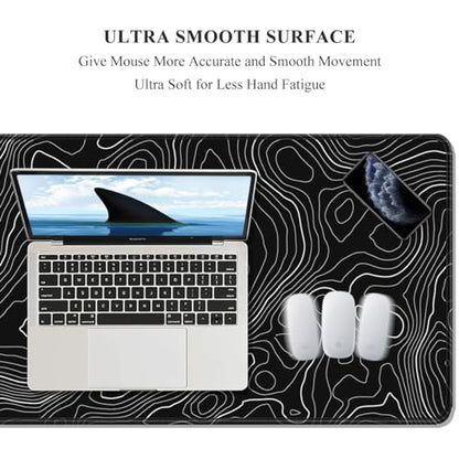 Auhoahsil Large Mouse Pad, XXL Desk Pad, Extened Mousepad 31.5" x 11.8", Non-Slip Rubber Base, Stitched Edges, Superior Surface, Gaming Keyboard Mat, Waterproof Desk Pad, Black Contour - color: 03 Black Contour, size: XL - 11.8 x 31.5 Inches