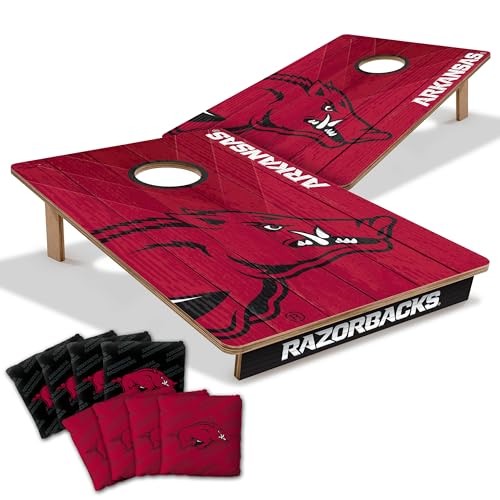 YouTheFan NCAA 2’ x 3’ Wood Cornhole Game with Logo Bags - color: Arkansas Razorbacks