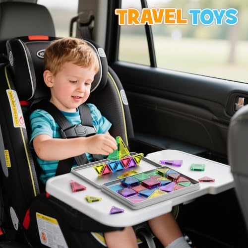 42PCS Mini Magnetic Tiles Travel Set with Iron Storage Box - Portable STEM Building Blocks for Kids 3-8, Montessori Educational Magnet Toys for Airplane, Car Rides & On-The-Go Play | Portable Montessori educational magnetic building tiles for airplane, ca
