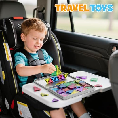42PCS Mini Magnetic Tiles Travel Set with Iron Storage Box - Portable STEM Building Blocks for Kids 3-8, Montessori Educational Magnet Toys for Airplane, Car Rides & On-The-Go Play | Portable Montessori educational magnetic building tiles for airplane, ca