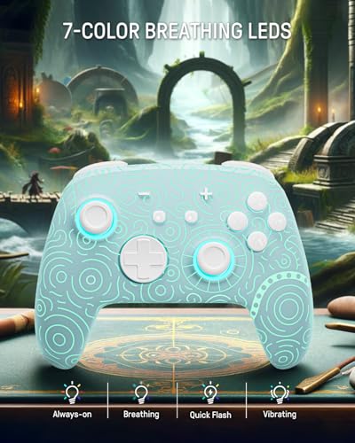 FUNLAB [Luminous Pattern] Switch Pro Controller Wireless Compatible with Switch/OLED/Lite, Firefly Bluetooth Remote Gamepad with 7 LED Colors/Paddle/Turbo/Motion Control - Cyan - color: Z-Teal