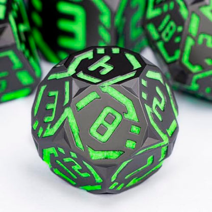 Metal DND Sci-fi Dice Set 7PCS Luminous Green Stripe Polyhedral Dice for Dungeons Dragons RPG Role Playing Game, Glitter D and D Dice with Gift Box D6 D8 D10 D12 D20 - color: Nightlight - Green