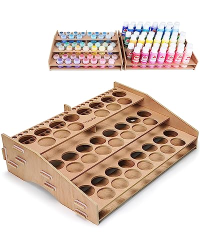 tinctor Wooden Paint Organizer & Paint Brush Holder, for 44 Bottles & 22 Brushes Storage - Craft Acrylic Miniature Paint Rack