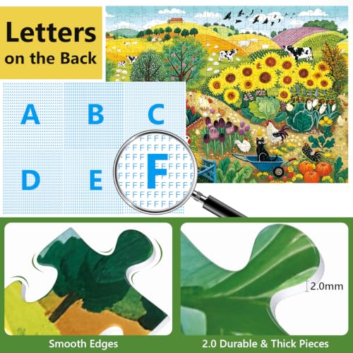 300 Piece Puzzles for Adults Kids,Large Piece Rural Farm Countryside Puzzle | Sunflower Animal Farm for Adult Kids,Birthday Holiday Party Gifts with Family,Jigsaw Puzzle with Letters on Back,20.5*15 in - color: Rural