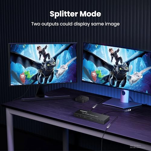 4x2 HDMI Matrix Switch, 4 in 2 Out Matrix HDMI Video Switcher Splitter + Optical & L/R Audio Output, Support Ultra HD 4K,3D 1080P, Audio EDID Extractor with IR Remote Control | HDMI Matrix Switch Supports Audio Extractor, Auto Downscaler, HDMI2.0, HDCP2.2