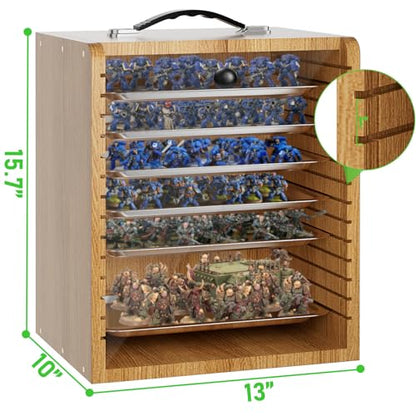 Miniature Storage Case for Collectibles Miniatures, Wooden Display Cases with 6 Trays, Miniature Display Case Miniatures Transport Case (Walnut Brown) - color: Walnut Brown