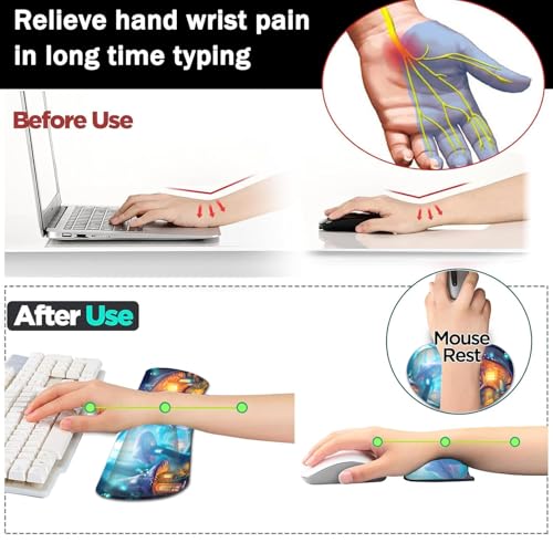 Large Gaming Mouse Pad+ Keyboard Wrist Rest Set, Ergonomics Memory Foam Mouse Mat Wrist Rest Support for Home Office, Waterproof Extended Mousepad 31.5x11.8in, Magic Mushroom Castle Desk Pad - color: Yvb-mousepad-9-f-154