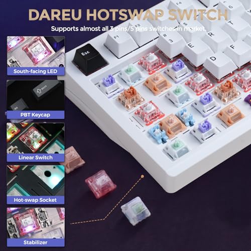 DAREU FLEX75 Gasket Wireless Mechanical Keyboard with Knob | Tri-mode,Hot Swap,75% Custom Gaming Keyboard with PBT Keycaps,RGB Backlit for Mac/Win - color: White