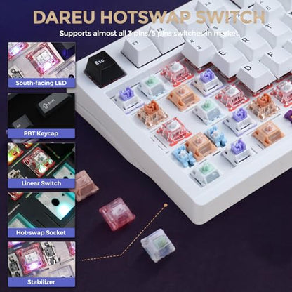 DAREU FLEX75 Gasket Wireless Mechanical Keyboard with Knob | Tri-mode,Hot Swap,75% Custom Gaming Keyboard with PBT Keycaps,RGB Backlit for Mac/Win - color: White
