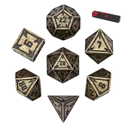 UDIXI Metal Dice Set D&D RPG Metal DND Dice Set for Tabletop Game (Bronze) | 7-Pieces, Lozenge Pattern, Zinc Alloy Material, Gorgeous Gift Case, DM Gift, for Dungeons and Dragons Role Playing Games - color: Brass