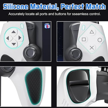 FUNDIARY Anti-Slip Silicone Skin for Ps5 Controller, PS5 Controller Accessories, Soft Protective Cover Case for PlayStation 5 Control Grip, Shockproof Grip Case with 4 Thumb Caps(White) - color: White with Black Handle Grip