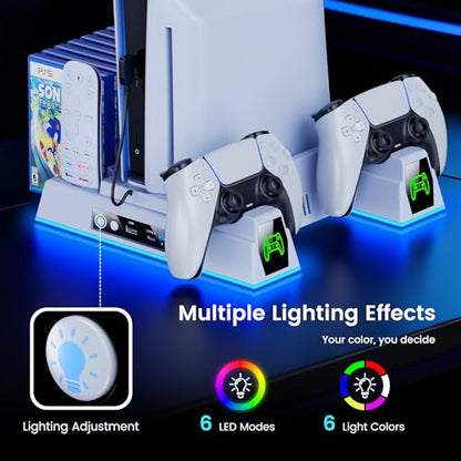 KICKDOT PS5 Cooling Station & Stand with Dual Controller Charger, 3-Level Turbo Fan for PS5/Pro/Slim – Includes Game Storage, RGB Lights | PS5 Accessories - size: M-for PS5/Slim/Pro