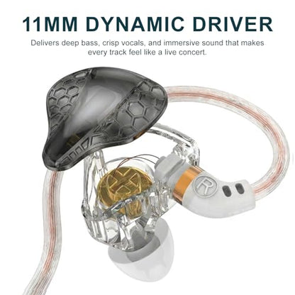 In Ear Monitor Headphones Dual Magnetic Dynamic Driver IEM with Mic, Black | Hybrid Banlance Armature with Dynamic in Ear Headphones IEM Earphones Gaming Earbuds - color: H89-Black