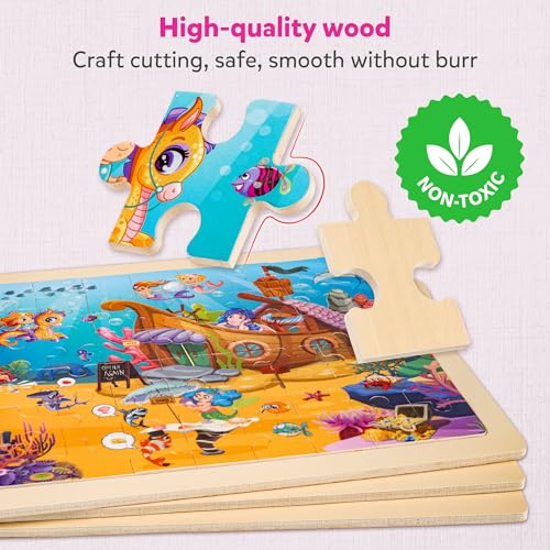SYNARRY Unicorn Mermaid Princess Fairy Wooden Puzzles for Kids Ages 4-6, 6 Packs 60 PCs Jigsaw Puzzles for Kids Ages 4-8, Preschool Toys Gifts for Toddlers 3-5, Wood Puzzles for 3 4 5 6 Year Old Girls - style: Fantasy
