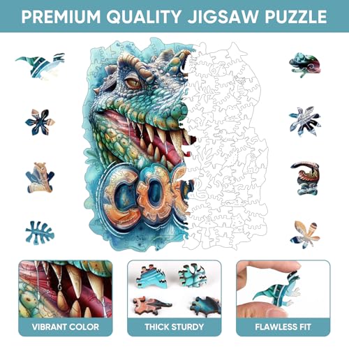 Reouinty Wooden Puzzles 500 Pieces, Ulgy Crocodile Jigsaw Puzzles Animal Unique Shaped Wood Cut Puzzle Gifts for Adults and Family Puzzle Games 15.2x17.5 in - color: Cool Crocodile, size: 500pcs